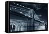 Brooklyn Bridge over East River at Night in Black and White in New York City Manhattan with Lights-Songquan Deng-Framed Stretched Canvas