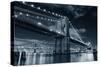Brooklyn Bridge over East River at Night in Black and White in New York City Manhattan with Lights-Songquan Deng-Stretched Canvas