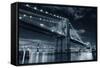 Brooklyn Bridge over East River at Night in Black and White in New York City Manhattan with Lights-Songquan Deng-Framed Stretched Canvas