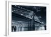 Brooklyn Bridge over East River at Night in Black and White in New York City Manhattan with Lights-Songquan Deng-Framed Photographic Print