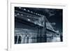 Brooklyn Bridge over East River at Night in Black and White in New York City Manhattan with Lights-Songquan Deng-Framed Photographic Print