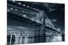 Brooklyn Bridge over East River at Night in Black and White in New York City Manhattan with Lights-Songquan Deng-Mounted Photographic Print