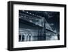 Brooklyn Bridge over East River at Night in Black and White in New York City Manhattan with Lights-Songquan Deng-Framed Photographic Print