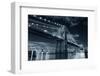 Brooklyn Bridge over East River at Night in Black and White in New York City Manhattan with Lights-Songquan Deng-Framed Photographic Print