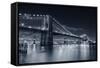 Brooklyn Bridge Over East River At Night In Black And White In New York City Manhattan-Songquan Deng-Framed Stretched Canvas