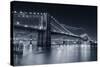 Brooklyn Bridge Over East River At Night In Black And White In New York City Manhattan-Songquan Deng-Stretched Canvas