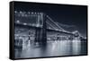 Brooklyn Bridge Over East River At Night In Black And White In New York City Manhattan-Songquan Deng-Framed Stretched Canvas