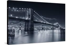 Brooklyn Bridge Over East River At Night In Black And White In New York City Manhattan-Songquan Deng-Stretched Canvas