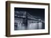 Brooklyn Bridge Over East River At Night In Black And White In New York City Manhattan-Songquan Deng-Framed Premium Photographic Print