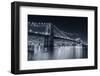 Brooklyn Bridge Over East River At Night In Black And White In New York City Manhattan-Songquan Deng-Framed Premium Photographic Print