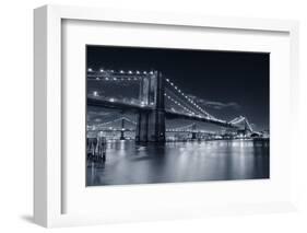 Brooklyn Bridge Over East River At Night In Black And White In New York City Manhattan-Songquan Deng-Framed Premium Photographic Print