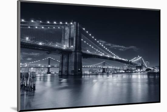 Brooklyn Bridge Over East River At Night In Black And White In New York City Manhattan-Songquan Deng-Mounted Premium Photographic Print
