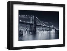 Brooklyn Bridge Over East River At Night In Black And White In New York City Manhattan-Songquan Deng-Framed Photographic Print