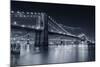Brooklyn Bridge Over East River At Night In Black And White In New York City Manhattan-Songquan Deng-Mounted Photographic Print