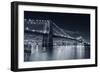 Brooklyn Bridge Over East River At Night In Black And White In New York City Manhattan-Songquan Deng-Framed Photographic Print