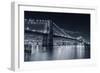 Brooklyn Bridge Over East River At Night In Black And White In New York City Manhattan-Songquan Deng-Framed Photographic Print