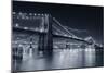 Brooklyn Bridge Over East River At Night In Black And White In New York City Manhattan-Songquan Deng-Mounted Photographic Print