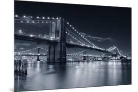 Brooklyn Bridge Over East River At Night In Black And White In New York City Manhattan-Songquan Deng-Mounted Photographic Print