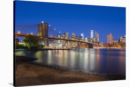 Brooklyn Bridge over East River, Lower Manhattan Skyline-Alan Copson-Stretched Canvas