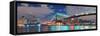 Brooklyn Bridge Panorama over East River at Night in New York City Manhattan with Lights and Reflec-Songquan Deng-Framed Stretched Canvas