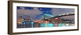 Brooklyn Bridge Panorama over East River at Night in New York City Manhattan with Lights and Reflec-Songquan Deng-Framed Photographic Print