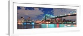 Brooklyn Bridge Panorama over East River at Night in New York City Manhattan with Lights and Reflec-Songquan Deng-Framed Photographic Print