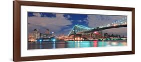 Brooklyn Bridge Panorama over East River at Night in New York City Manhattan with Lights and Reflec-Songquan Deng-Framed Photographic Print