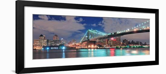 Brooklyn Bridge Panorama over East River at Night in New York City Manhattan with Lights and Reflec-Songquan Deng-Framed Photographic Print