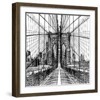 Brooklyn Bridge Sketch-Shelley Lake-Framed Art Print