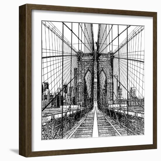 Brooklyn Bridge Sketch-Shelley Lake-Framed Art Print