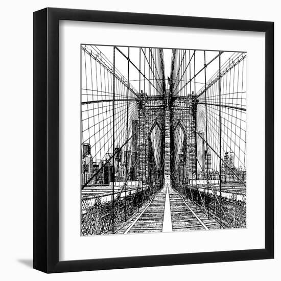 Brooklyn Bridge Sketch-Shelley Lake-Framed Art Print