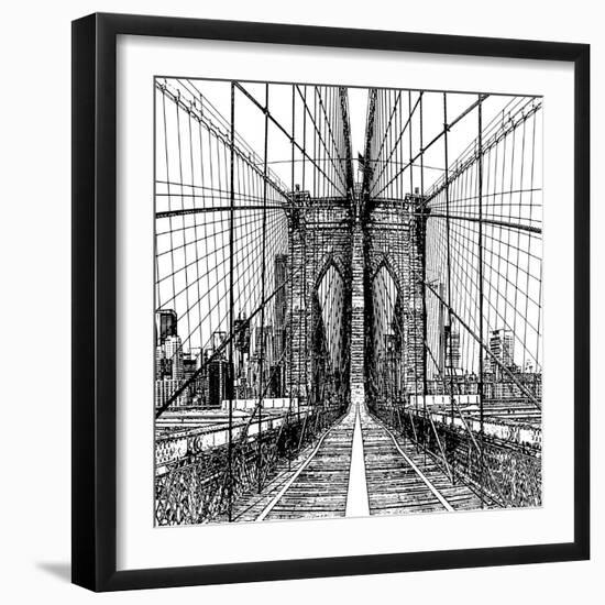 Brooklyn Bridge Sketch-Shelley Lake-Framed Art Print