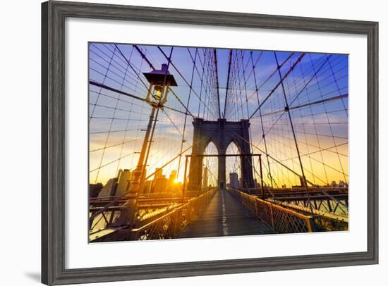 Brooklyn Bridge Sunset New York Manhattan Skyline NY NYC USA-holbox-Framed Photographic Print