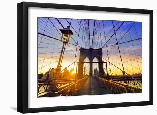 Brooklyn Bridge Sunset New York Manhattan Skyline NY NYC USA-holbox-Framed Photographic Print