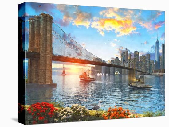 Brooklyn Bridge Sunset-Dominic Davison-Stretched Canvas