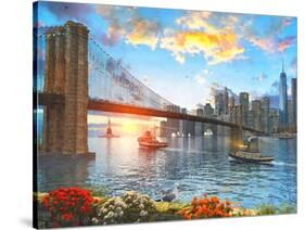 Brooklyn Bridge Sunset-Dominic Davison-Stretched Canvas