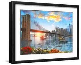 Brooklyn Bridge Sunset-Dominic Davison-Framed Art Print