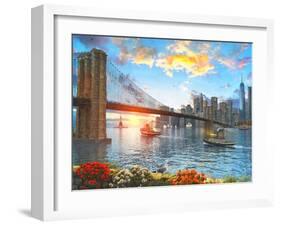 Brooklyn Bridge Sunset-Dominic Davison-Framed Art Print