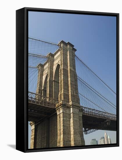 Brooklyn Bridge Tower and Lower Manhattan-Tom Grill-Framed Stretched Canvas