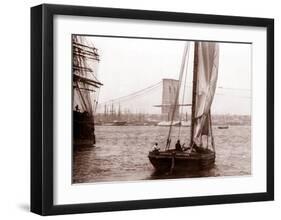 Brooklyn Bridge Under Construction, c.1877-null-Framed Art Print