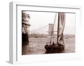 Brooklyn Bridge Under Construction, c.1877-null-Framed Art Print