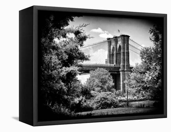 Brooklyn Bridge View of Brooklyn Park, B/W, Manhattan, New York, United States-Philippe Hugonnard-Framed Stretched Canvas