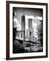 Brooklyn Bridge View with One World Trade Center, Black and White Photography, Manhattan, NYC, US-Philippe Hugonnard-Framed Art Print