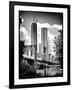 Brooklyn Bridge View with One World Trade Center, Black and White Photography, Manhattan, NYC, US-Philippe Hugonnard-Framed Art Print