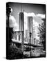 Brooklyn Bridge View with One World Trade Center, Black and White Photography, Manhattan, NYC, US-Philippe Hugonnard-Stretched Canvas