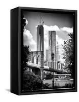 Brooklyn Bridge View with One World Trade Center, Black and White Photography, Manhattan, NYC, US-Philippe Hugonnard-Framed Stretched Canvas