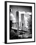 Brooklyn Bridge View with One World Trade Center, Black and White Photography, Manhattan, NYC, US-Philippe Hugonnard-Framed Art Print