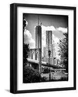 Brooklyn Bridge View with One World Trade Center, Black and White Photography, Manhattan, NYC, US-Philippe Hugonnard-Framed Art Print