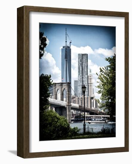 Brooklyn Bridge View with One World Trade Center, Vintique Colors, Manhattan, New York City, US-Philippe Hugonnard-Framed Photographic Print