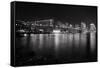 Brooklyn Bridge with Lower Manhattan at Night, Brooklyn New York City-George Oze-Framed Stretched Canvas